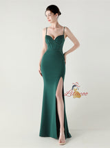 Spaghetti Straps Split Beading Prom Dress