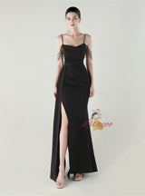 Burgundy Mermaid Spaghetti Straps Beading Prom Dress