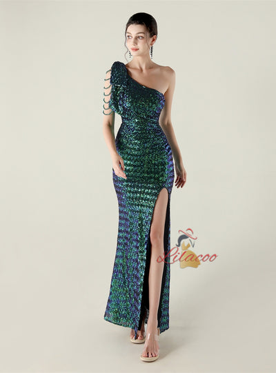 One Shoulder Mermaid Split Prom Dress