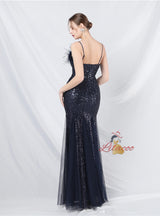 Tulle Sequins Spaghetti Straps Prom Dress