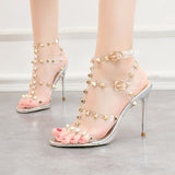 Patent Leather Metal Rivet Transparent Sandals