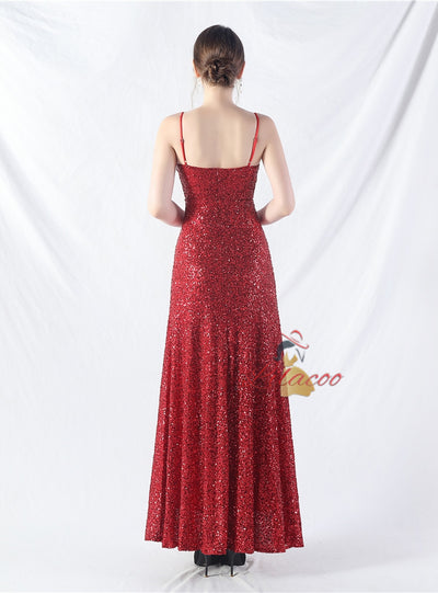 A-Line Sequins Spaghetti Straps Prom Dress