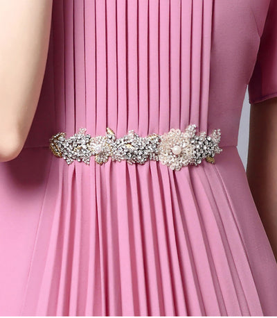 Apricot Short Sleeve Pleats Mother Of The Bride Dress