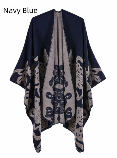 Cashmere-like Split Padded Shawl Cloak