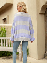 Loose V-neck Splicing Pullover Sweater
