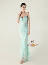 Mermaid Sequins Spaghetti Straps Beading Prom Dress