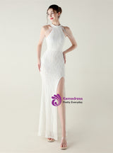 Mermaid Sequins Halter Beading Prom Dress