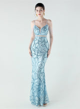 Spaghetti Straps Beading Sequins Prom Dress