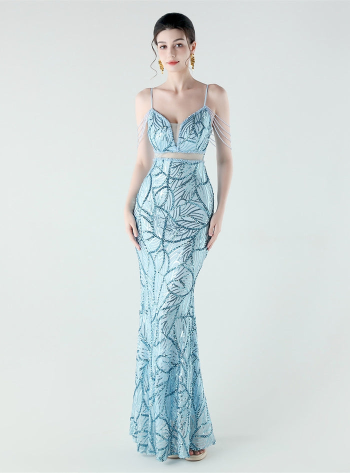 Spaghetti Straps Beading Sequins Prom Dress