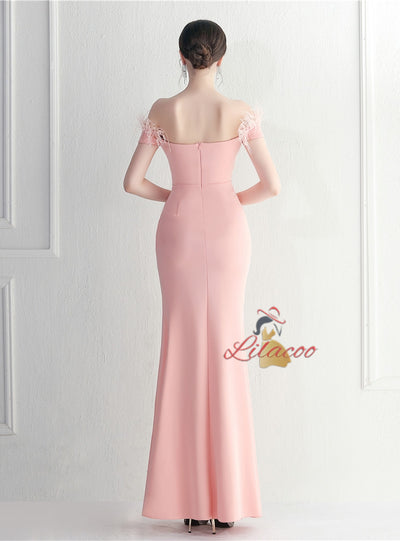 Mermaid Off the Shoulder Feather Prom Dress