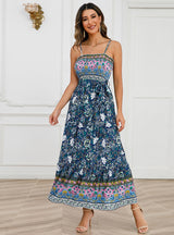 Solid Color Stitching Sleeveless Suspender Dress