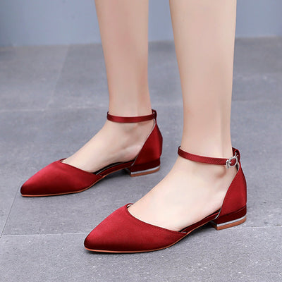 Flat-heeled Pointed Low-heeled Satin Bridal Shoes