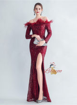 Long Sleeve Sequins Mermaid Prom Dress