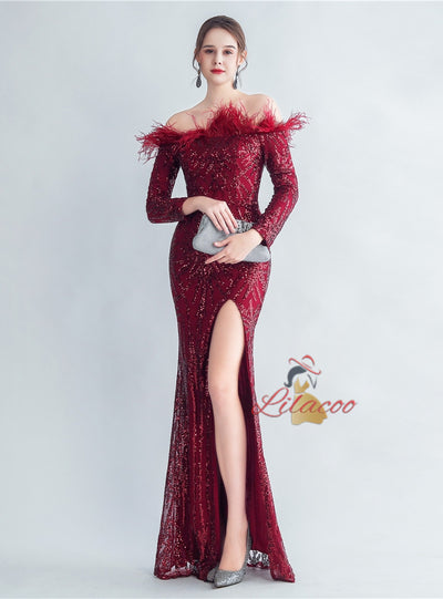 Long Sleeve Sequins Mermaid Prom Dress