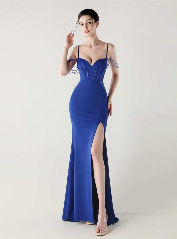 Mermaid Spaghetti Straps Split Bading Prom Dress