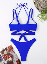Sexy Women Solid Color Split Bikini