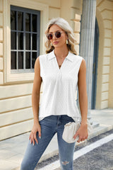 Lapel Solid Color Sleeveless Casual T-shirt