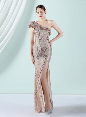 Sequins One Shoulder Split Prom Dress