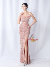 Mermaid Sequins Spaghetti Straps Backless Prom Dress