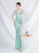 Mermaid Seuqins Straps Beading Prom Dress