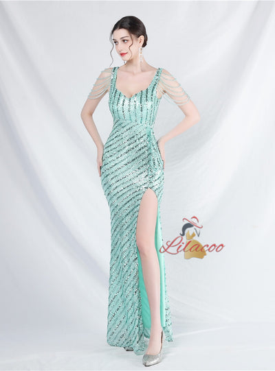 Mermaid Seuqins Straps Beading Prom Dress