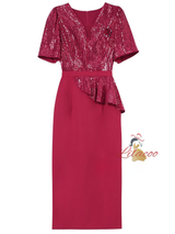 Pink Sequins V-neck Mother Of The Bride Dress