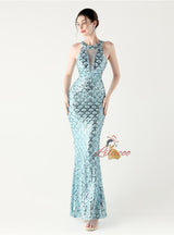 Mermaid Sequins Halter Beading Prom Dress