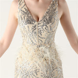V-neck Mermaid Sequins Feather Prom Dress
