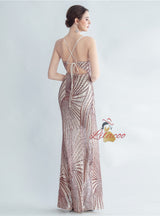 Sequins V-neck Backless Split Prom Dress