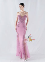 Mermaid Sequins Spaghetti Straps Appliques Prom Dress