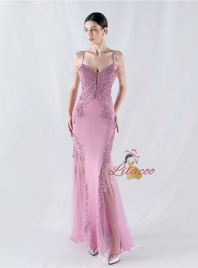 Mermaid Sequins Spaghetti Straps Appliques Prom Dress