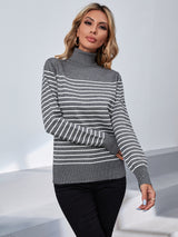 High Neck Striped Pullover Sweater