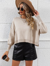 Round Neck Solid Color Loose Pullover Sweater