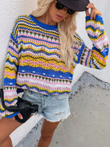 Loose-fitting Color Round Neck Striped Sweater