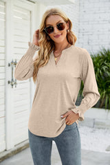 Casual V-neck Lotus Leaf Sleeve T-shirt