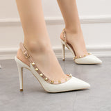 Thin High-heeled Shallow-mouth Pointed Rivet Sandals