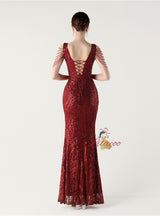 Mermaid Sequins V-neck Beading Prom Dress