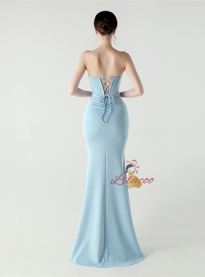 Mermaid Strapless Beading Split Prom Dress