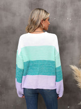 Spliced Contrast Loose Pullover Sweater