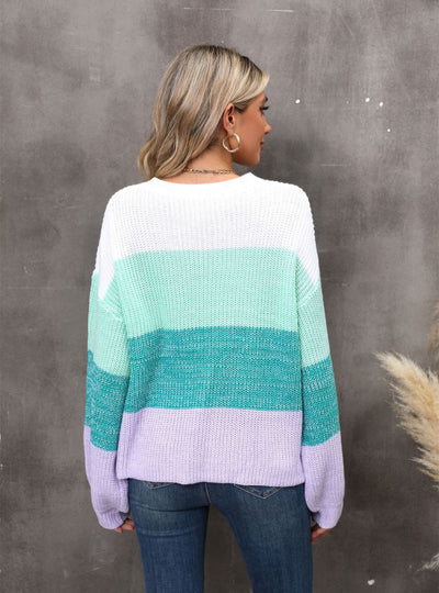 Spliced Contrast Loose Pullover Sweater