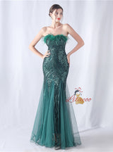 Mermaid Seuqins Tulle Feather Prom Dress