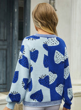 V-neck Button Cardigan Strawberry Coat Sweater