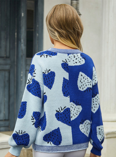 V-neck Button Cardigan Strawberry Coat Sweater