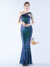 One Shoulder Mermaid Sequins Prom Dress