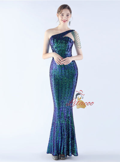 One Shoulder Mermaid Sequins Prom Dress