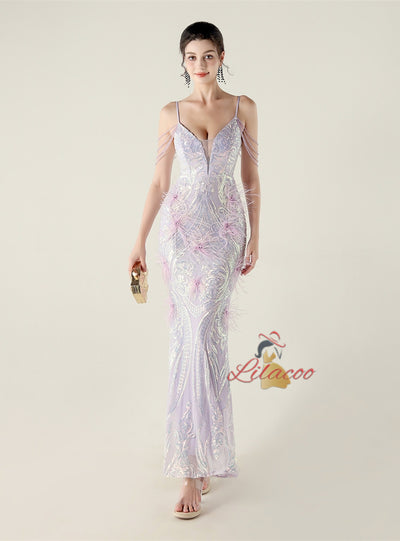 Mermaid Sequins Spaghetti Straps Prom Dress