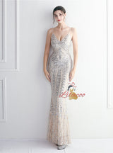 Mermaid Sequins Spaghetti Straps Prom Dress