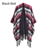 Checked Tassel Split Shawl