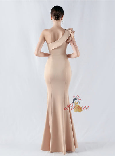 Mermaid One Shoulder Split Beading Prom Dress