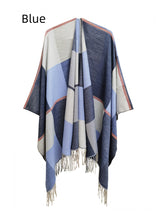 Fringed Double-sided Plaid Split Shawl